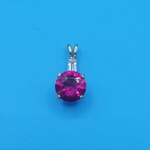 Small 925 Sterling Silver Gold Overlay Synthetic Ruby Dainty Necklace Pendant
